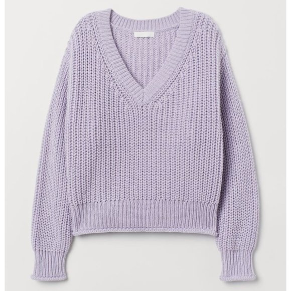 H&M Sweaters - H&M LAVENDER PURPLE V-NECK LONG SLEEVE CHUNKY SWEATER XL NWT